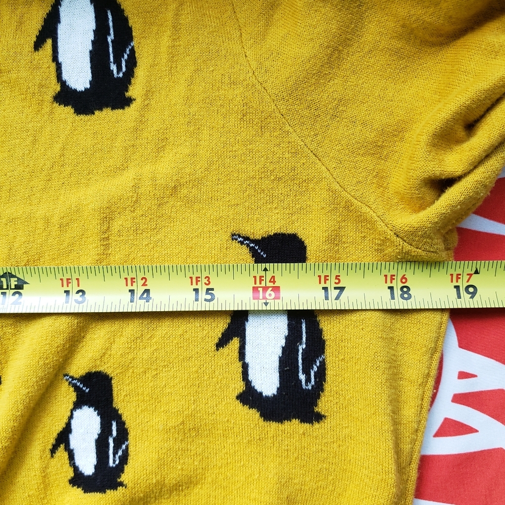 Mustard Yellow Penguin Print Cardigan Sweater - Picture 5 of 7